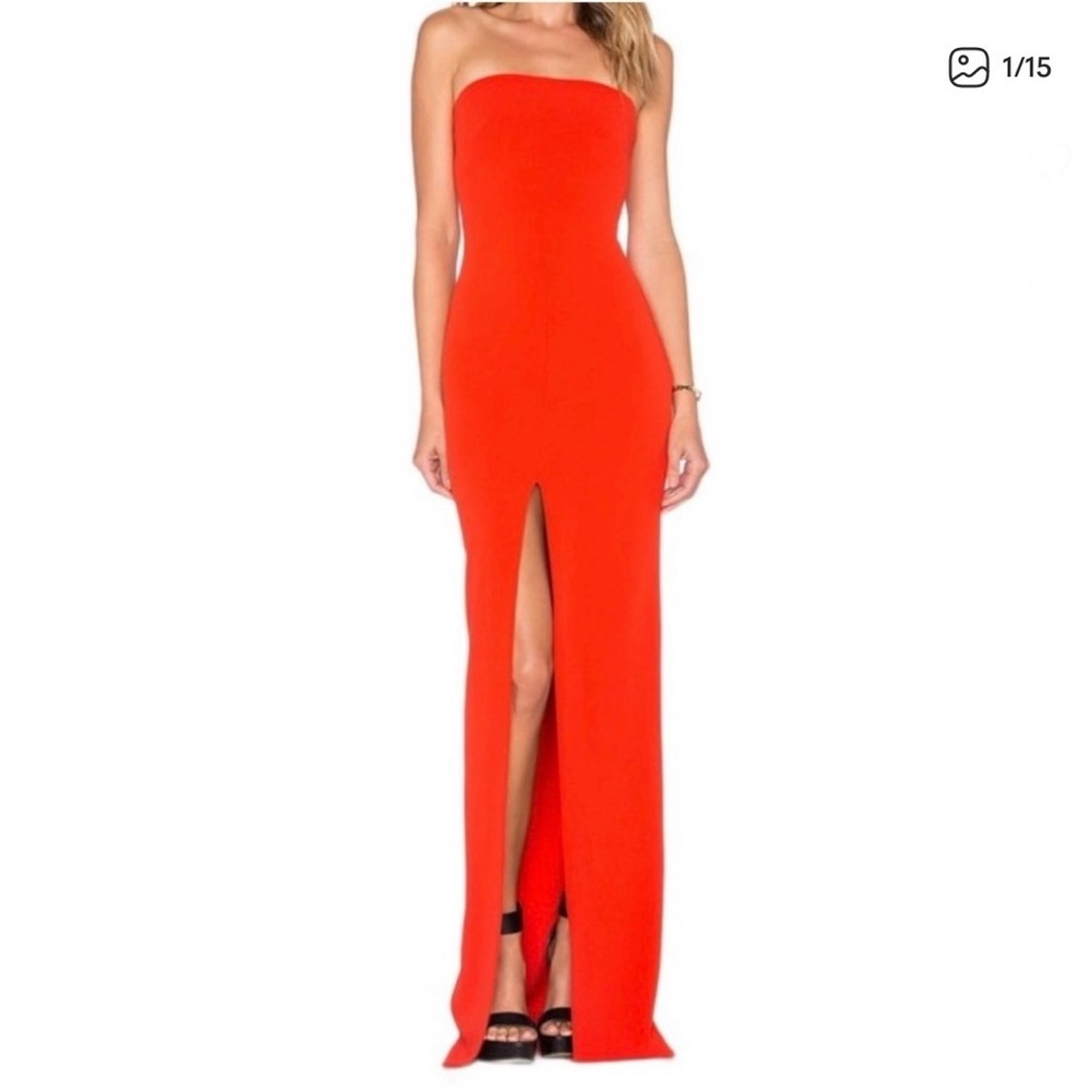 Solace London Alston Maxi Dress Gown US Size 4 Strapless Red Stretch Crepe Slit